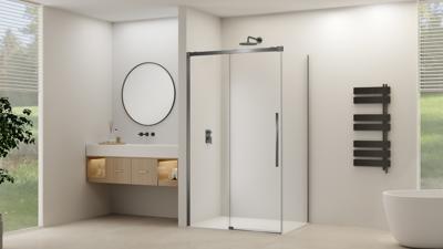 Zijwand Van Rijn Products ST09 tbv Hoekcabine 120x200 cm 8 mm Helder Glas Incl. Beslag Geborsteld Gunmetal