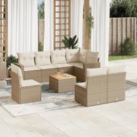 9-delige Loungeset met kussens poly rattan beige