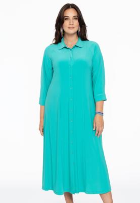 Yoek Wijde jurk met kraag | Turquoise | Maat 58/60