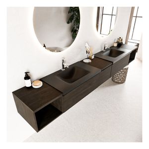 Mondiaz Bukla 280cm badmeubel met open module 40 L+R dark brown 3 lades met wastafel dubbel 2 kraangaten kleur urban