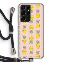 Ananas: Samsung Galaxy S21 Ultra Transparant Hoesje met koord