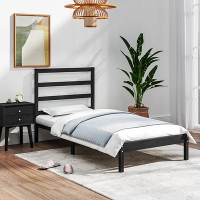 Bedframe massief hout zwart 75x190 cm
