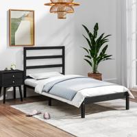 Bedframe massief hout zwart 75x190 cm
