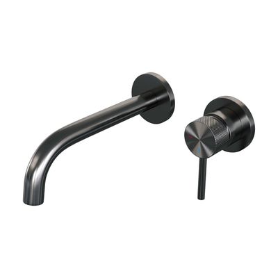 Brauer Gunmetal Carving Wastafelmengkraan inbouw - gebogen uitloop links - hendel lang smal carving- model A 1 - PVD - geborsteld gunmetal 5-GM-004-B6-65