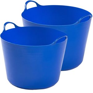 Flexibele emmers - 2x stuks - 26 liter en 39 liter - blauw - Wasmanden