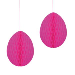 Pasen thema versiering - 2x - papier - hangend paasei van 20 cm aan koord - roze