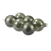 6x stuks glazen kerstballen graniet groen 8 cm mat/glans - Kerstbal - thumbnail
