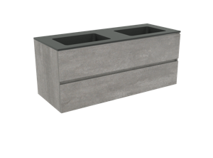 Storke Edge zwevend badkamermeubel 120 x 46 cm beton donkergrijs met Scuro dubbele wastafel in mat kwarts