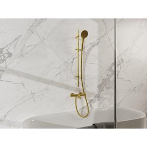 Fortifura Calvi Badkraan - met glijstangset - ronde handdouche - gladde doucheslang - geborsteld messing PVD (Goud) SW767490/SW799449/SW728176/SW720226