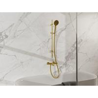 Fortifura Calvi Badkraan - met glijstangset - ronde handdouche - gladde doucheslang - geborsteld messing PVD (Goud) SW767490/SW799449/SW728176/SW720226