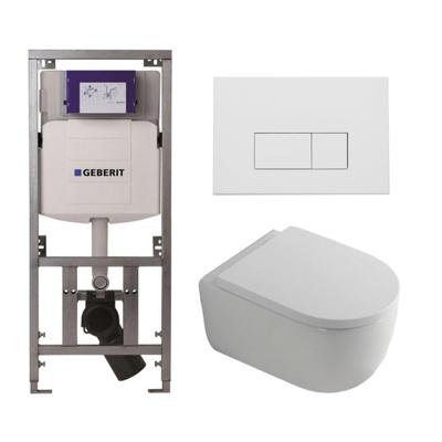 QeramiQ Dely Swirl Toiletset - 36.3x51.7cm - Geberit UP320 Burda inbouwreservoir - 35mm zitting - mat witte metalen bedieningsplaat - rechthoekige knoppen - wit glans 0701131/SW706191/SW1000767/SW1026256