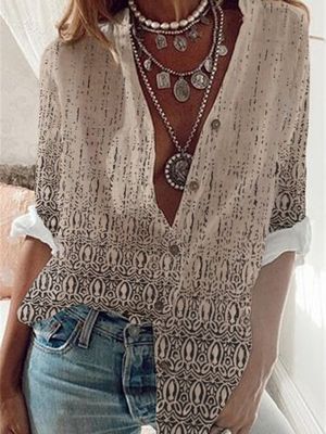 Abstract Casual Lang Mouw Loszittend Blouse