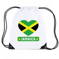 Jamaica thema sporttas - nylon rijgkoord rugzak - wit met hartjes vlag print - supporters