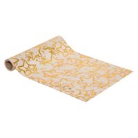 Kerst thema diner tafelloper - goud/beige - gouden sterren - 28 x 300 cm