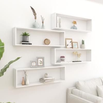 Wandschappen kubus 4 st 100x15x30 cm spaanplaat hoogglans wit