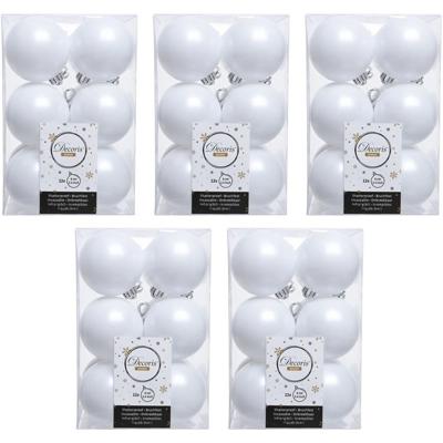 Decoris kerstballen - 60x st - wit - 6 cm - kunststof - mat en glans - kerstversiering