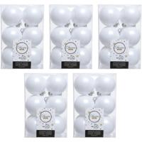 Decoris kerstballen - 60x st - wit - 6 cm - kunststof - mat en glans - kerstversiering