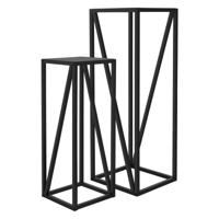 ML-Design bloemenstandaard set van 2, zwart, 21,5x21,5x57,4 cm/26x26x73,5 cm, metalen frame plantenstandaard,