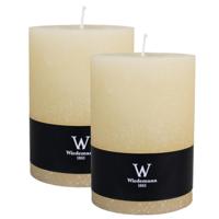 Cilinderkaars/stompkaars groot - 2x - rustieke kaars - creme wit - 10 x 14 cm - 100 branduren