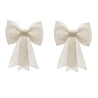 4x stuks decoris strik - wit met glitter pailletten - 14 cm - kerststrik/kerststrikken - kerstversie