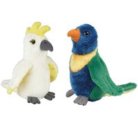 Tropische vogels pluche knuffels 2x stuks - Kaketoe en Lori Parkiet van 15 cm - thumbnail