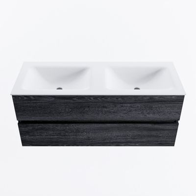 MONDIAZ VICA 120cm badmeubel onderkast Antracite 2 lades. Wastafel CLOUD dubbel zonder kraangat, kleur Talc.