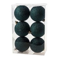 12x Petrol blauwe glitter kerstballen 8 cm kunststof - thumbnail