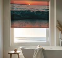 Zonsondergang op een strand raambekleding badkamer