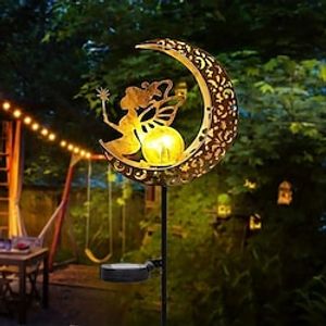 zonne-verlichting fairy moon vorm tuinverlichting outdoor metalen solar tuinverlichting waterdichte led glazen bol buitenverlichting fairy figuren elf tuin solar licht decoratie patio pad gazon Lightinthebox