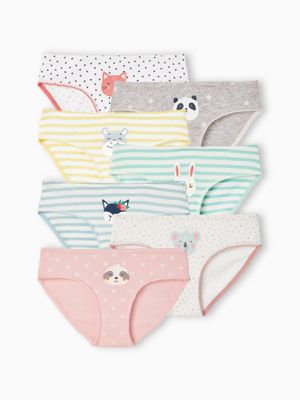 Set van 7 meisjesslipjes met dierenprint wit