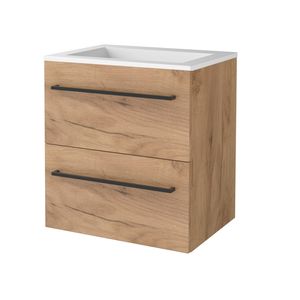 Badmeubelset BWS Salt 60x46cm Met Grepen 2 Lades Met Wastafel Acryl Whisky Oak