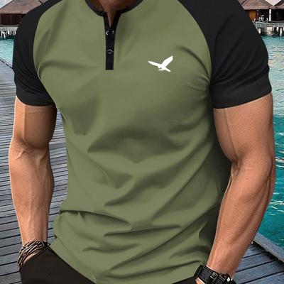 Bon&Bon Men's Graphic Henley T-Shirt - Grey Raglan Sleeve Summer Tee Army Green1 / XXL