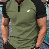 Bon&Bon Men's Graphic Henley T-Shirt - Grey Raglan Sleeve Summer Tee Army Green1 / XXL