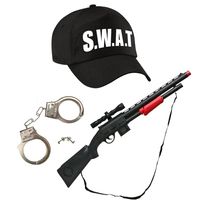 Carnaval verkleed speelgoed politie/SWAT pet zwart voor kinderen met accessoires - thumbnail