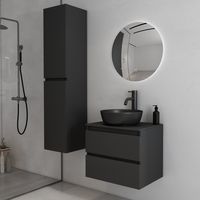Fontana Proma badkamermeubel 60cm met zwarte waskom en LED spiegel zwart mat - thumbnail