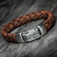 Graveerbare armband met gevlochten bruin Valiano™ leer &apos;Endless Love&apos;