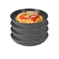 Rond bord/camping - 4x - diep bord - D19 cm - zwart - kunststof - onbreekbaar servies