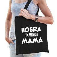 Hoera ik word mama cadeau katoenen tas zwart voor dames - Cadeau aanstaande mama