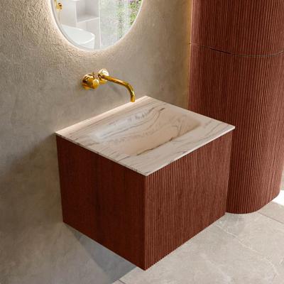 Badmeubel Mondiaz Kurve-Dlux | 50 cm | Meubelkleur Ruby | Wastafelkleur Nata | Solid surface | Wasbak midden spoelbak | Zonder kraangat(en)