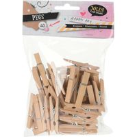 40x Hobby mini wasknijpers - naturel - dennenhout - 4,5 cm