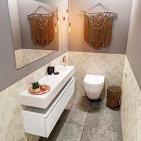 Toiletmeubel Mondiaz Andor | 120 cm | Meubelkleur Talc | Lex vrijhangend wastafel Talc Rechts | 1 kraangat