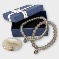 2 Grijze Agaat Kralen Armbanden incl. Edelsteen & cadeaudoosje