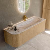 Badmeubel Mondiaz Kurve-Dlux | 135 cm | Meubelkleur Oak | Wastafelkleur Nata | Solid surface | Wasbak rechter zijde spoelbak | 1 kraangat