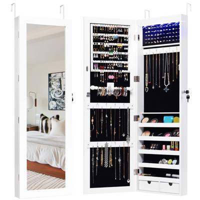 Juwelenkast met 15 LED-Verlichting Afsluitbare Hangende Spiegel Juwelendoos met Passpiegel 37 x 9,6 x 120 cm Wit