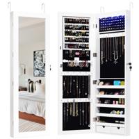 Juwelenkast met 15 LED-Verlichting Afsluitbare Hangende Spiegel Juwelendoos met Passpiegel 37 x 9,6 x 120 cm Wit