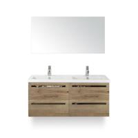 Seville Badmeubelset 120 cm - 4 laden Natuur Eiken - Wastafel Djazz Dubbel - met Spiegel