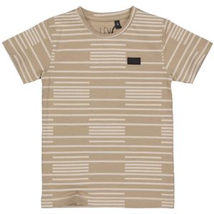 LEVV Little Jongens t-shirt - Mason - AOP taupe gestreept