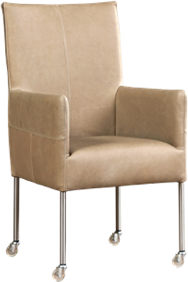 Grijze leren moderne eetkamerstoel Spark - poot rond rvs met wiel - Rancho Leer Stone (grijs leer)