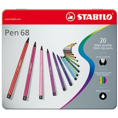 Pen 68 viltstiften in metalen doos, 20 stuks