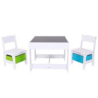 Baby Vivo- kinderzitgroep- kinderset met multifunctionele tafel en 2 houten stoelen -met opberglade- met schoolbord--... - thumbnail